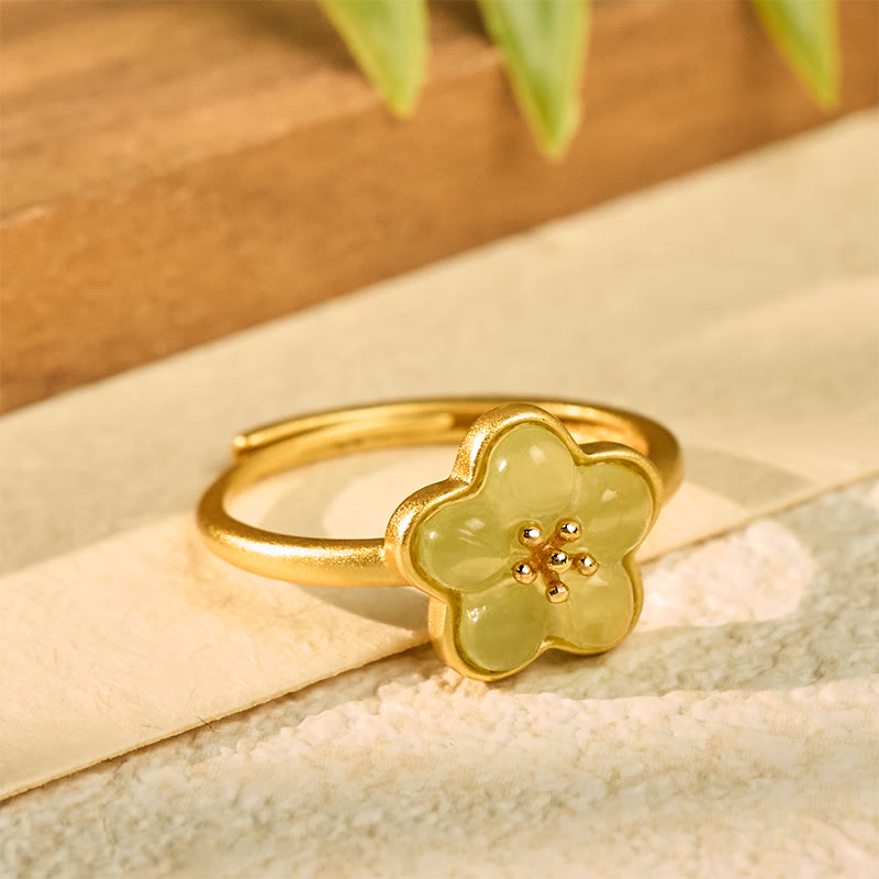 Fortune Jewel Plum Blossom Hetian Jade Copper Luck Ring - Fortune Jewel