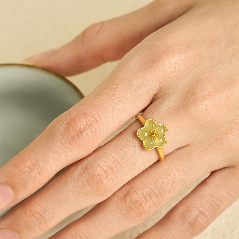 Fortune Jewel Plum Blossom Hetian Jade Copper Luck Ring - Fortune Jewel