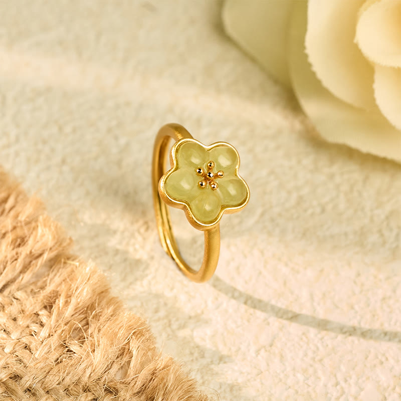 Fortune Jewel Plum Blossom Hetian Jade Copper Luck Ring - Fortune Jewel