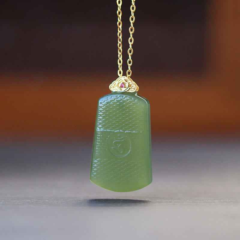 Fortune Jewel Hetian Jade 925 Sterling Silver Om Symbol Prosperity Necklace Pendant