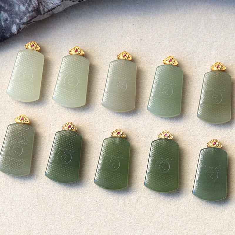 Fortune Jewel Hetian Jade 925 Sterling Silver Om Symbol Prosperity Necklace Pendant