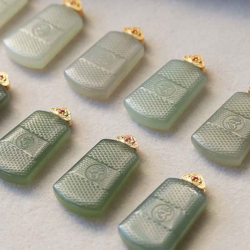 Fortune Jewel Hetian Jade 925 Sterling Silver Om Symbol Prosperity Necklace Pendant