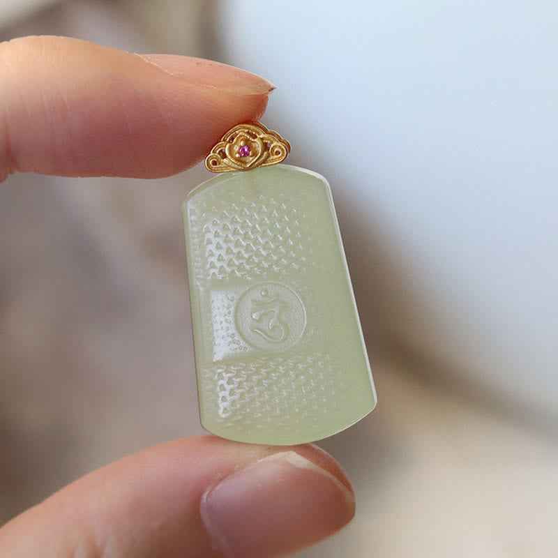 Fortune Jewel Hetian Jade 925 Sterling Silver Om Symbol Prosperity Necklace Pendant