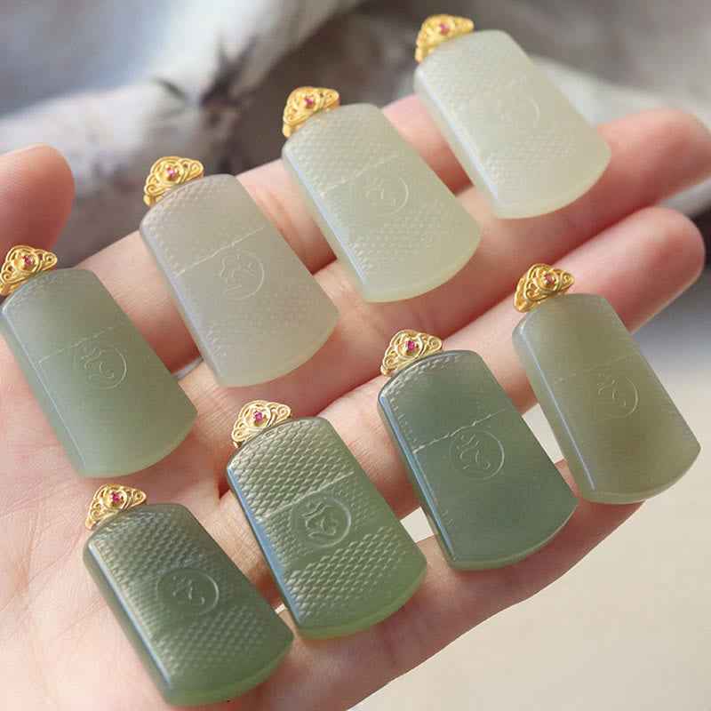 Fortune Jewel Hetian Jade 925 Sterling Silver Om Symbol Prosperity Necklace Pendant