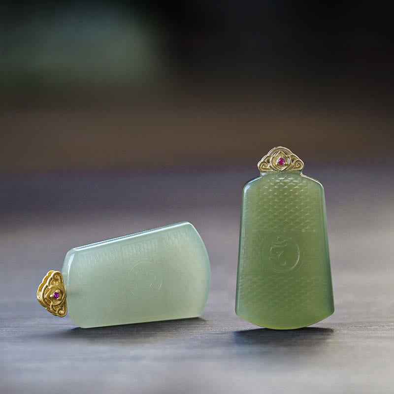 Fortune Jewel Hetian Jade 925 Sterling Silver Om Symbol Prosperity Necklace Pendant