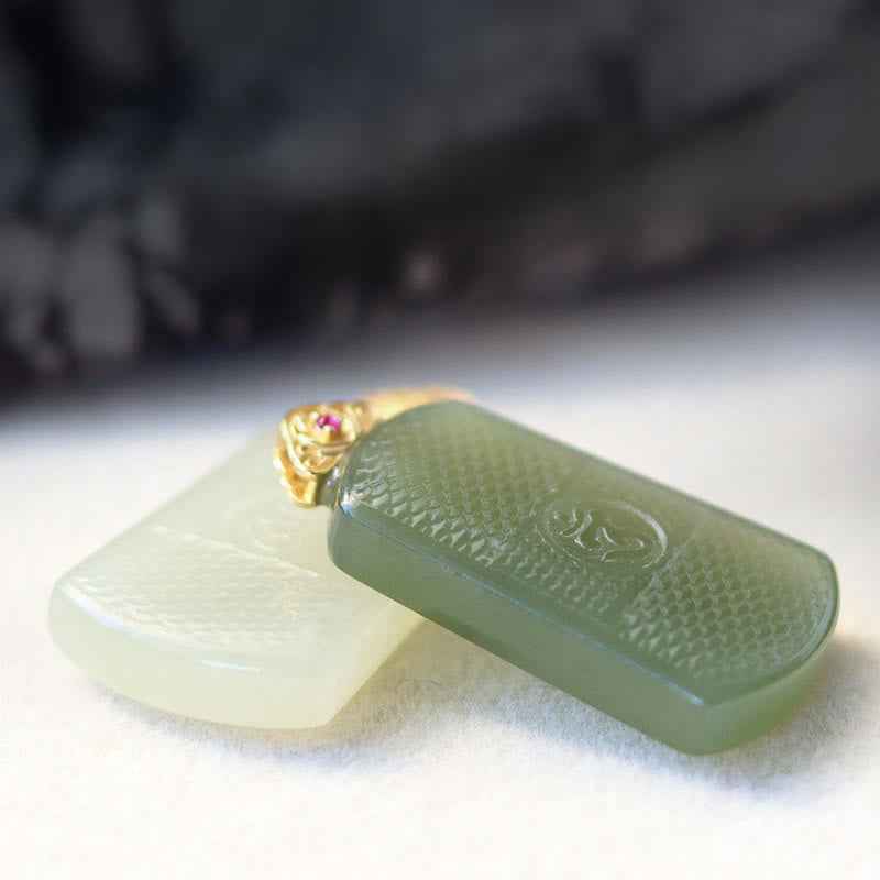 Fortune Jewel Hetian Jade 925 Sterling Silver Om Symbol Prosperity Necklace Pendant