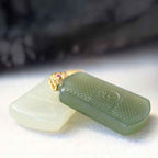 Fortune Jewel Hetian Jade 925 Sterling Silver Om Symbol Prosperity Necklace Pendant