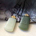 Fortune Jewel Hetian Jade 925 Sterling Silver Om Symbol Prosperity Necklace Pendant