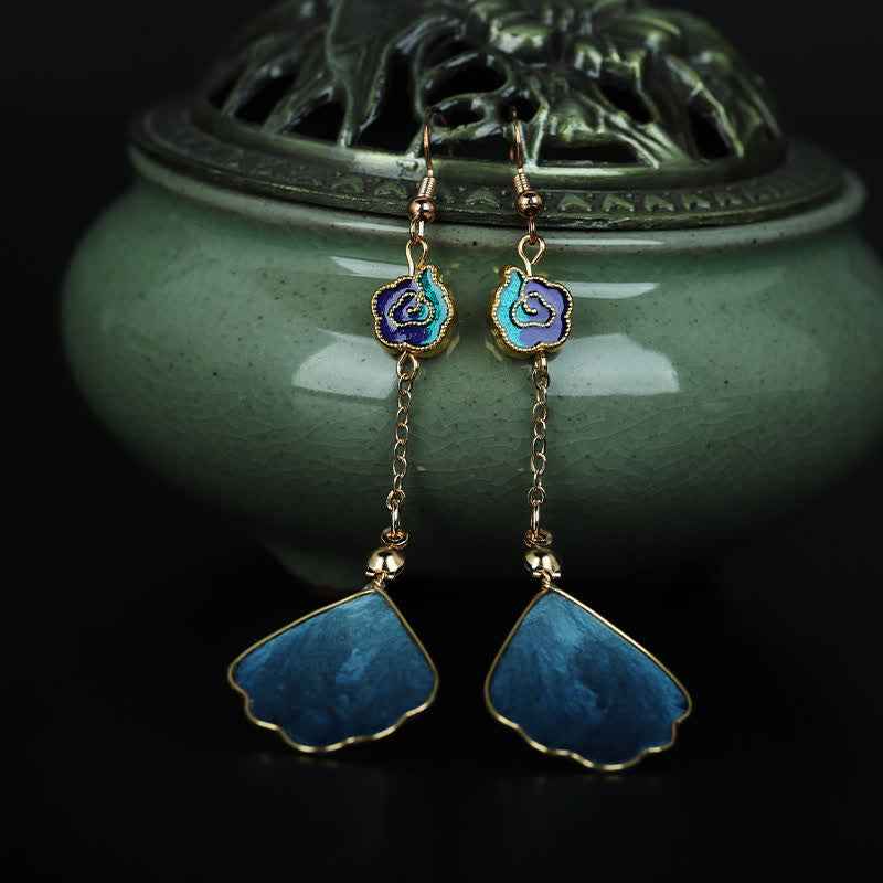 Buddha Stones Handcrafted Silk Art Petal Good Fortune Blessing Dangle Hook Earrings