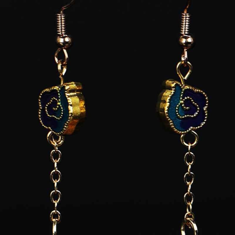 Buddha Stones Handcrafted Silk Art Petal Good Fortune Blessing Dangle Hook Earrings