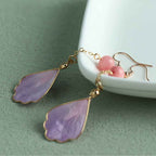 Buddha Stones Handcrafted Silk Art Petal Good Fortune Blessing Dangle Hook Earrings