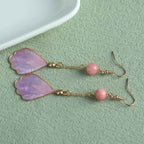 Buddha Stones Handcrafted Silk Art Petal Good Fortune Blessing Dangle Hook Earrings