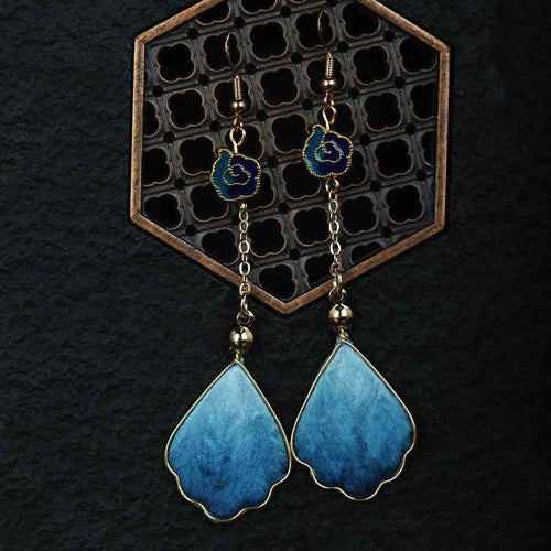 Buddha Stones Handcrafted Silk Art Petal Good Fortune Blessing Dangle Hook Earrings
