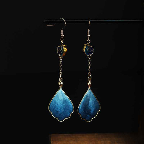 Buddha Stones Handcrafted Silk Art Petal Good Fortune Blessing Dangle Hook Earrings