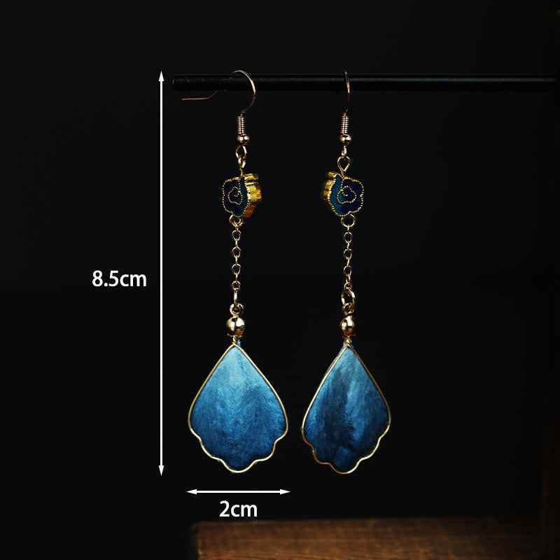 Buddha Stones Handcrafted Silk Art Petal Good Fortune Blessing Dangle Hook Earrings