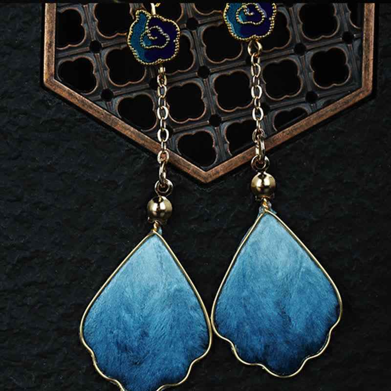 Buddha Stones Handcrafted Silk Art Petal Good Fortune Blessing Dangle Hook Earrings