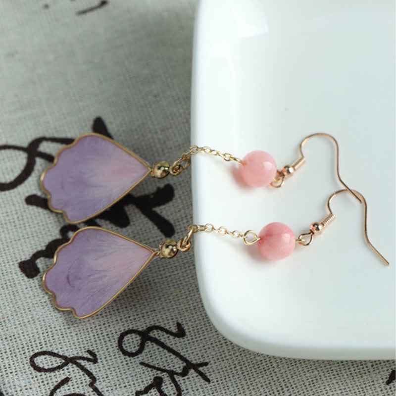 Buddha Stones Handcrafted Silk Art Petal Good Fortune Blessing Dangle Hook Earrings