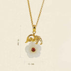 Fortune Jewel Hetian Jade Flower 925 Sterling Silver Luck Necklace Pendant