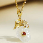 Fortune Jewel Hetian Jade Flower 925 Sterling Silver Luck Necklace Pendant