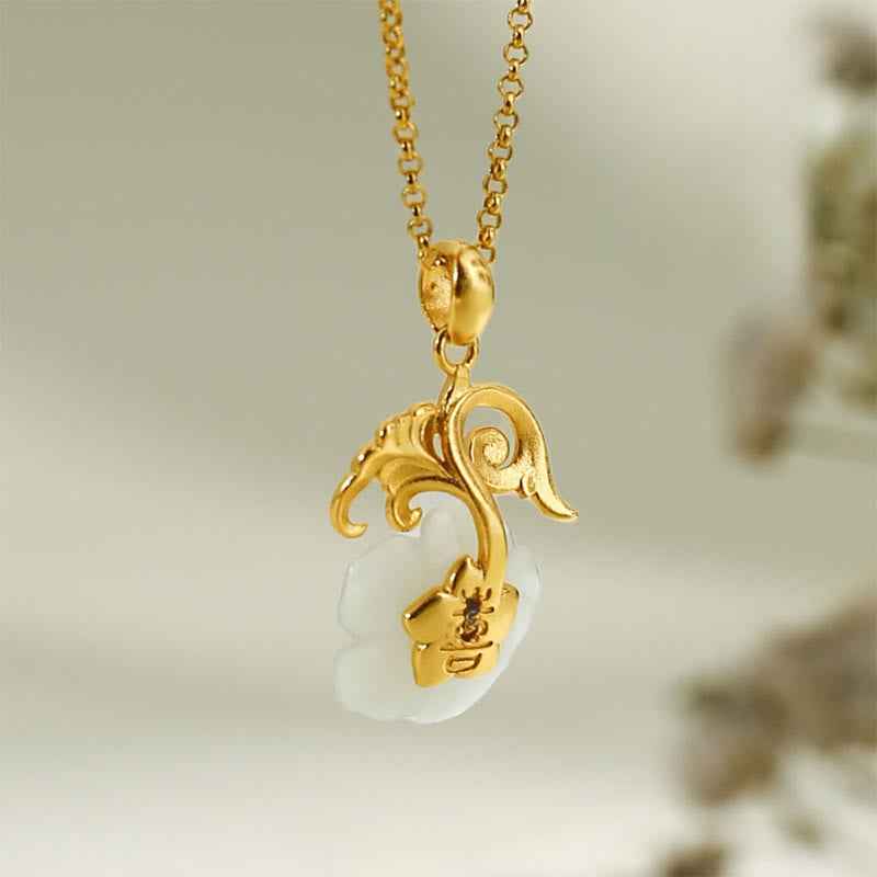 Fortune Jewel Hetian Jade Flower 925 Sterling Silver Luck Necklace Pendant