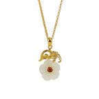Fortune Jewel Hetian Jade Flower 925 Sterling Silver Luck Necklace Pendant