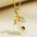 Fortune Jewel Hetian Jade Flower 925 Sterling Silver Luck Necklace Pendant