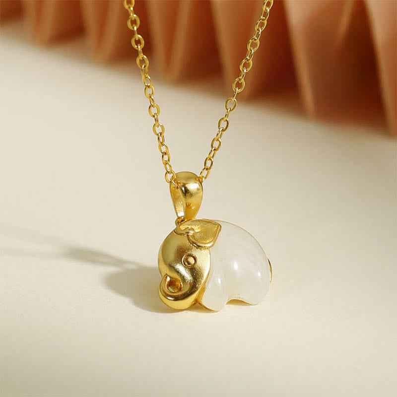 Fortune Jewel Elephant Hetian Jade 925 Sterling Silver Luck Necklace Pendant
