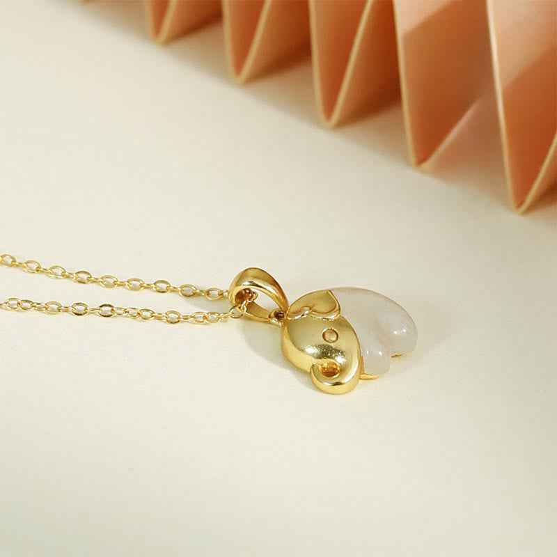 Fortune Jewel Elephant Hetian Jade 925 Sterling Silver Luck Necklace Pendant