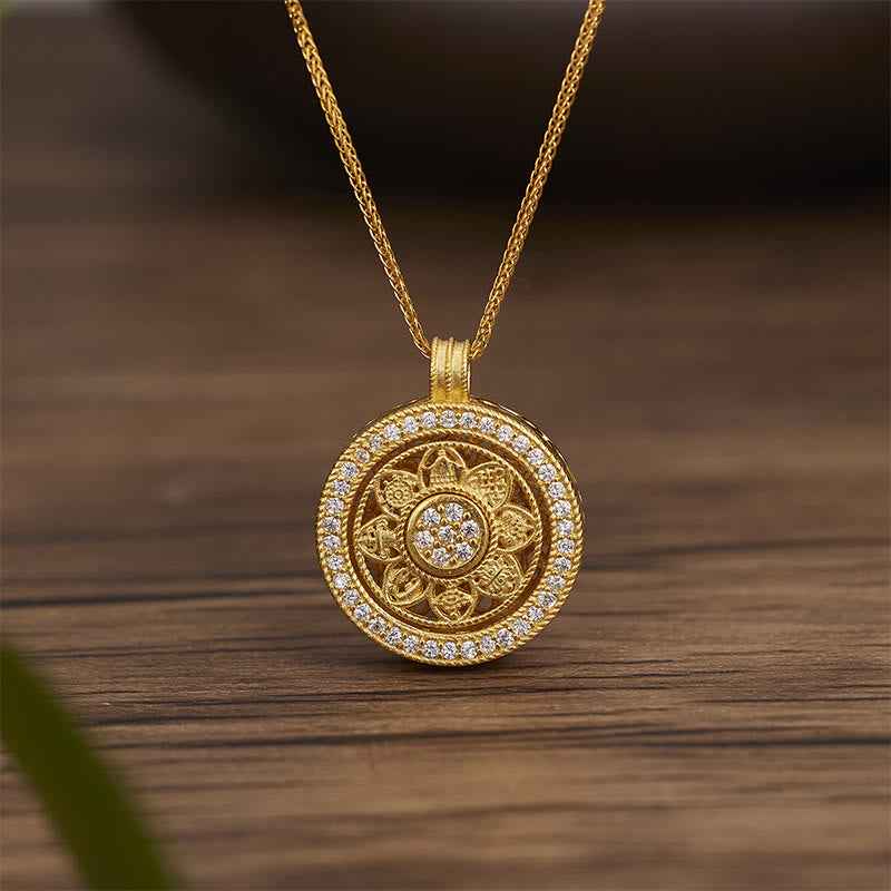 Fortune Jewel 925 Sterling Silver Eight Treasures Luo Pan Blessing Necklace Pendant