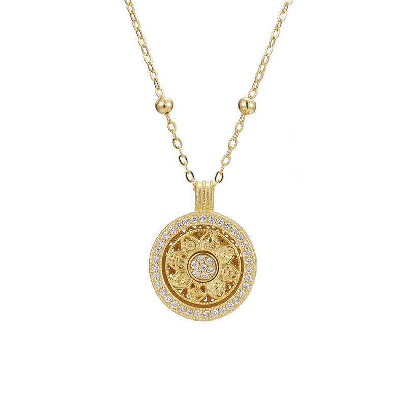 Fortune Jewel 925 Sterling Silver Eight Treasures Luo Pan Blessing Necklace Pendant