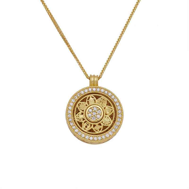 Fortune Jewel 925 Sterling Silver Eight Treasures Luo Pan Blessing Necklace Pendant