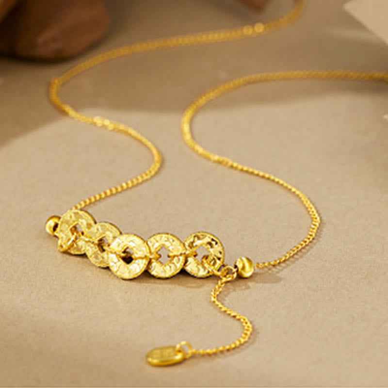 Fortune Jewel 925 Sterling Silver Five-Emperor Coins Protection Ring Bracelet Necklace Pendant