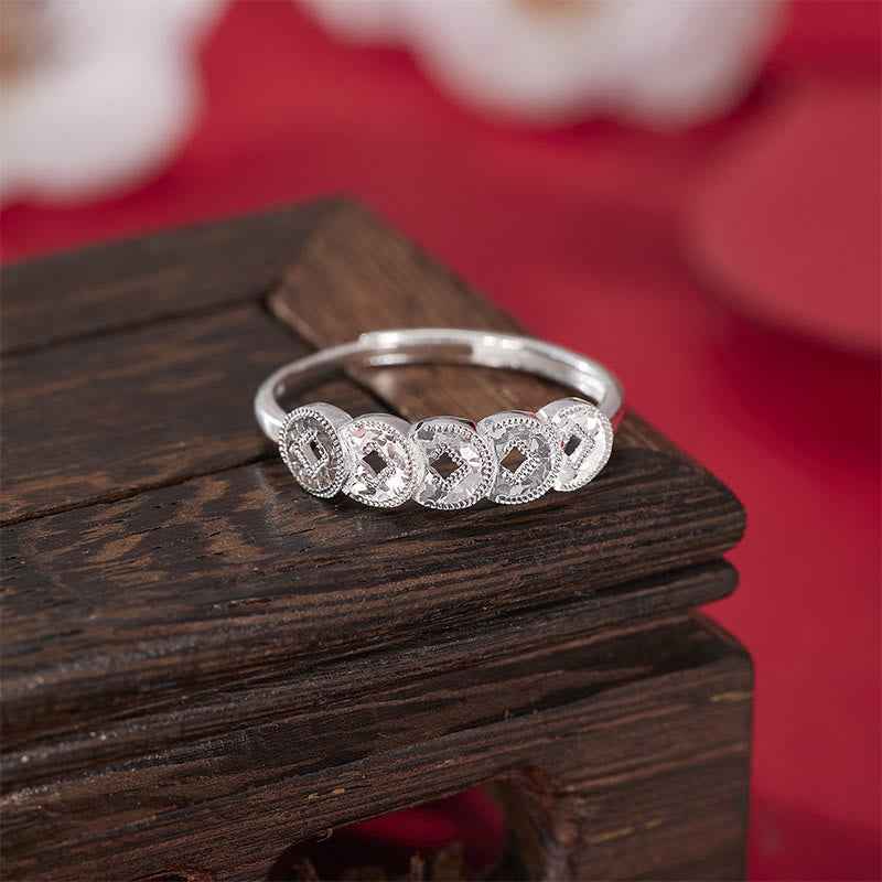 Fortune Jewel 925 Sterling Silver Five-Emperor Coins Protection Ring Bracelet Necklace Pendant