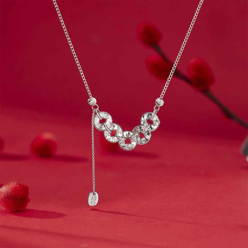Fortune Jewel 925 Sterling Silver Five-Emperor Coins Protection Ring Bracelet Necklace Pendant