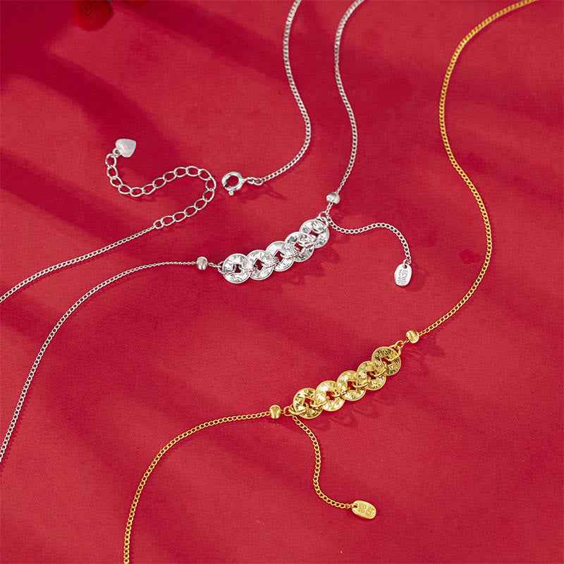 Fortune Jewel 925 Sterling Silver Five-Emperor Coins Protection Ring Bracelet Necklace Pendant