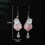 Fortune Jewel Handcrafted Silk Art Petal Good Fortune Blessing Dangle Hook Earrings