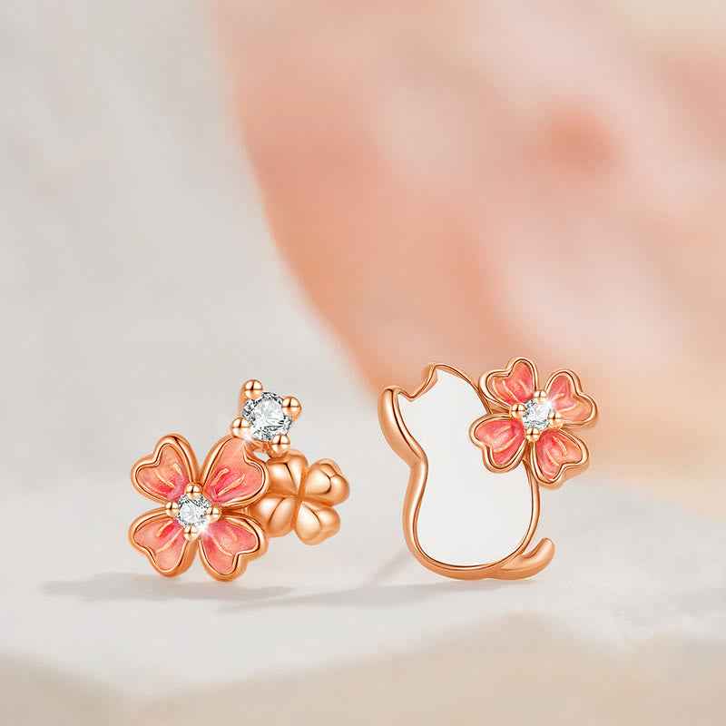 Fortune Jewel 925 Sterling Silver Cat Flower Blessing Earrings Bracelet Necklace Pendant