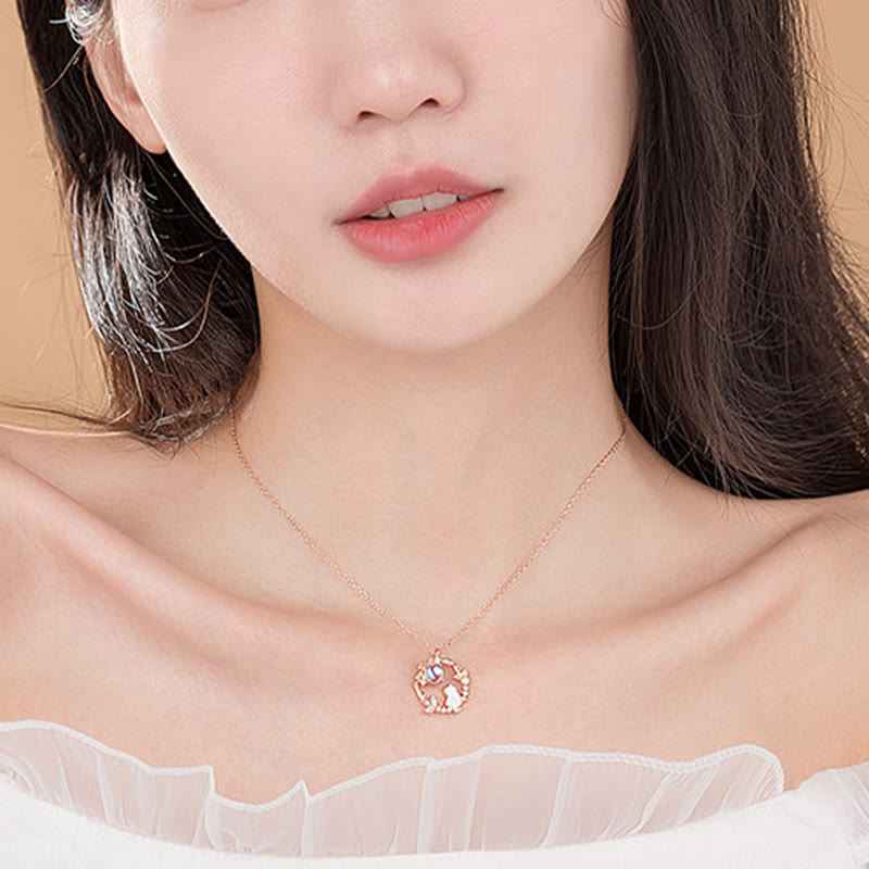 Fortune Jewel 925 Sterling Silver Cat Flower Blessing Earrings Bracelet Necklace Pendant