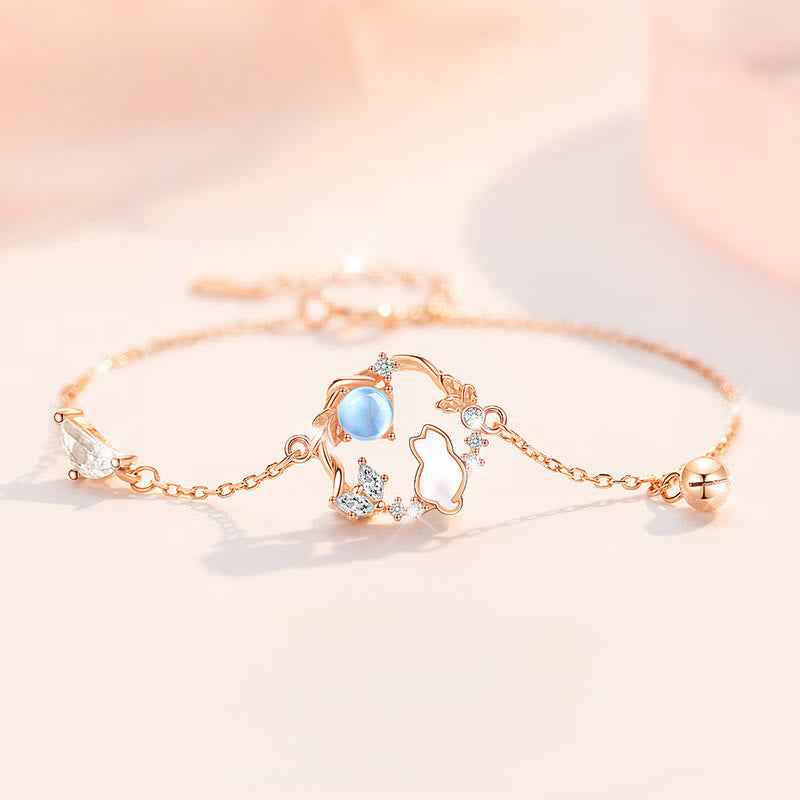 Fortune Jewel 925 Sterling Silver Cat Flower Blessing Earrings Bracelet Necklace Pendant