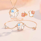 Fortune Jewel 925 Sterling Silver Cat Flower Blessing Earrings Bracelet Necklace Pendant