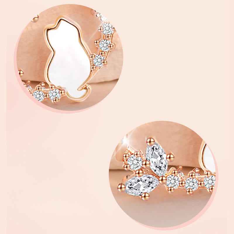 Fortune Jewel 925 Sterling Silver Cat Flower Blessing Earrings Bracelet Necklace Pendant