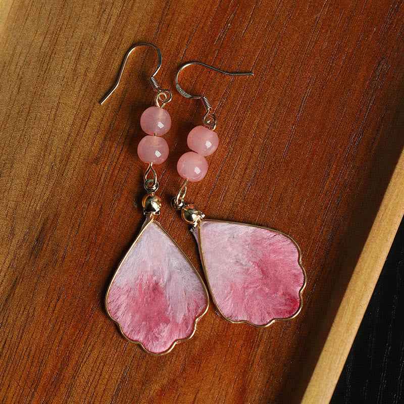 Fortune Jewel Silk Art Handmade Pink Velvet Good Fortune Protection Drop Hook Earrings