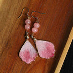 Fortune Jewel Silk Art Handmade Pink Velvet Good Fortune Protection Drop Hook Earrings
