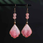 Fortune Jewel Silk Art Handmade Pink Velvet Good Fortune Protection Drop Hook Earrings