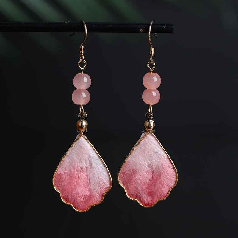 Fortune Jewel Silk Art Handmade Pink Velvet Good Fortune Protection Drop Hook Earrings