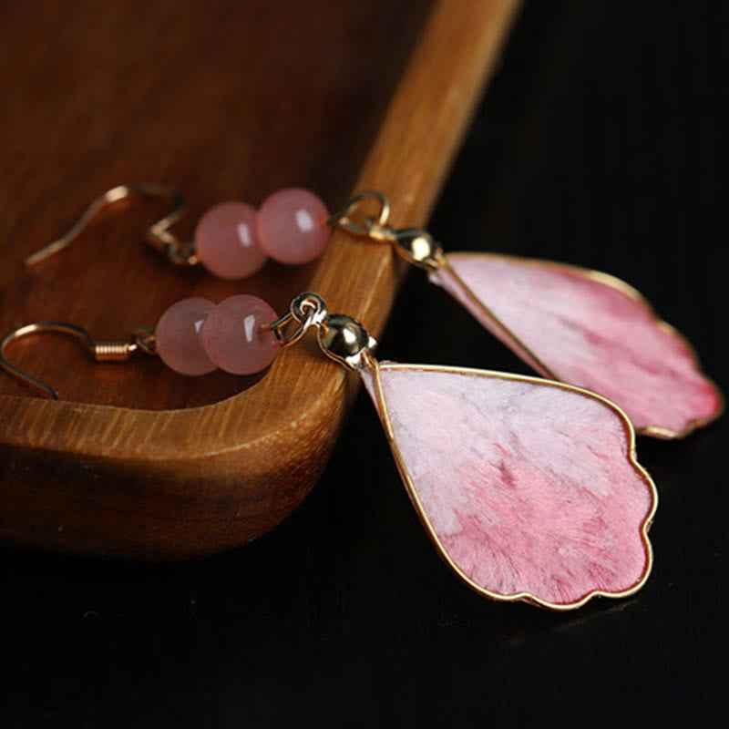 Fortune Jewel Silk Art Handmade Pink Velvet Good Fortune Protection Drop Hook Earrings