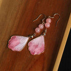 Fortune Jewel Silk Art Handmade Pink Velvet Good Fortune Protection Drop Hook Earrings