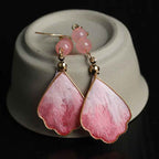 Fortune Jewel Silk Art Handmade Pink Velvet Good Fortune Protection Drop Hook Earrings