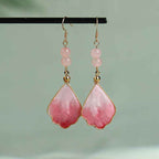 Fortune Jewel Silk Art Handmade Pink Velvet Good Fortune Protection Drop Hook Earrings