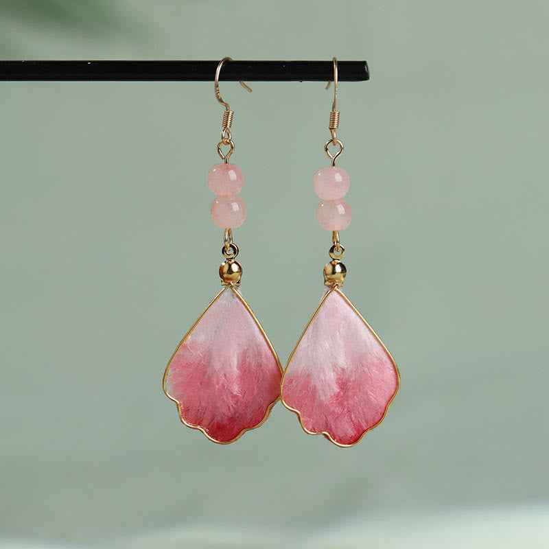 Fortune Jewel Silk Art Handmade Pink Velvet Good Fortune Protection Drop Hook Earrings